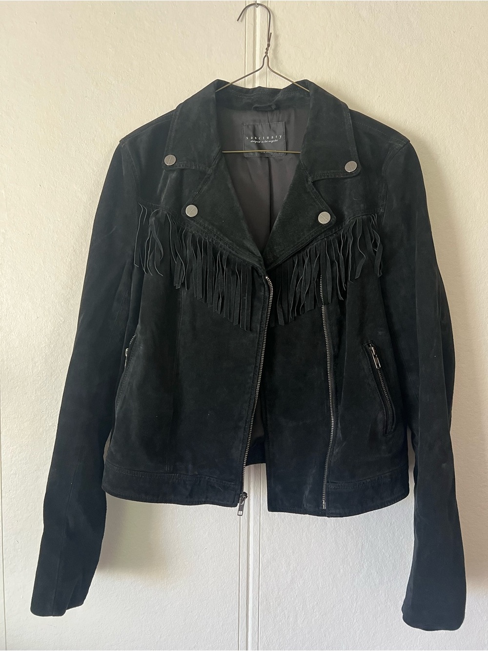 Sanctuary Black Suede Fringe Moto Jacket